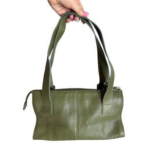 Fossil Green Leather Shoulder Bag With Multiple Pockets & Zipper Closure